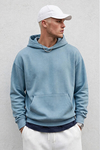 BARRELS AND OIL Men's Hooded Sweatshirt with Kangaroo Pocket - Blue