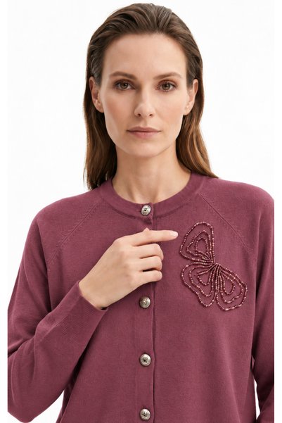 Nuss Triko Kelebek Detaylı Merserize Rayon Triko Hırka