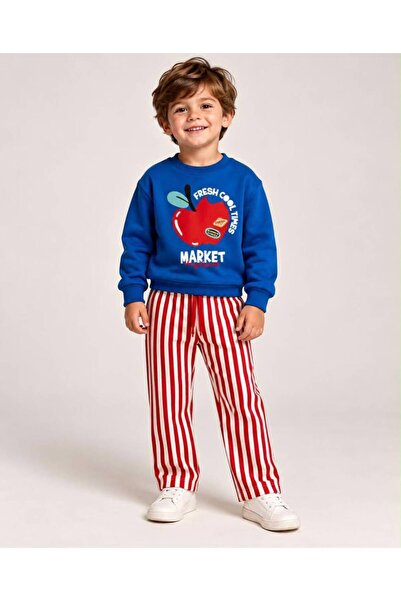 is kids wear Erkek Çocuk Fresh Cool Times Baskılı Sweatshirt Ve Çizgili Eşofm...