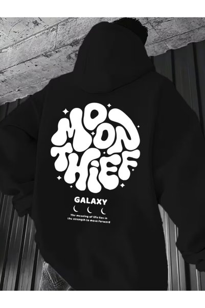 one button Hanorac supradimensionat cu glugă, imprimat cu Moon Galaxy, din 2 ...