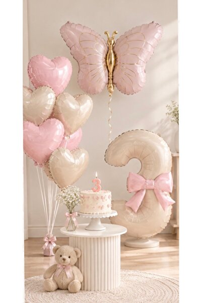 Öztürkpartievi Birthday Balloon Set – Butterfly Themed Pink Heart and Number ...