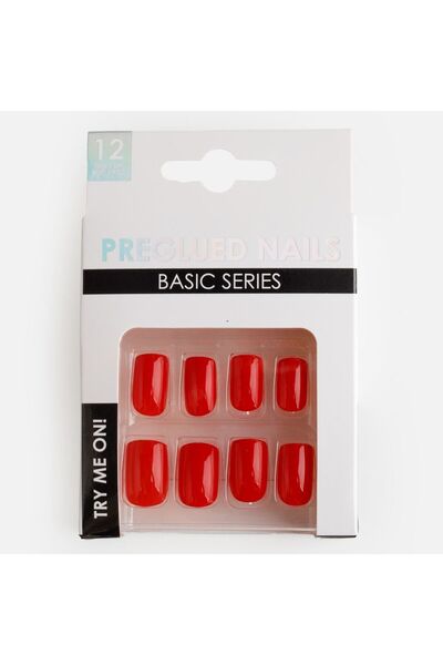 OEM Summer False Nails with Glue Red Square - 12pcs