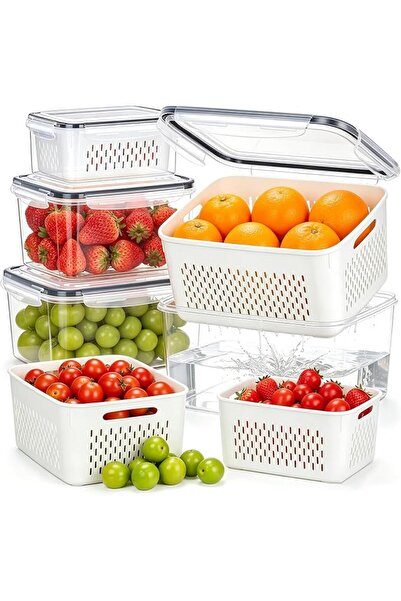 U-HOOME U HOOME 4 Pack Fruit Storage Containers for Fridge with Removable Col...