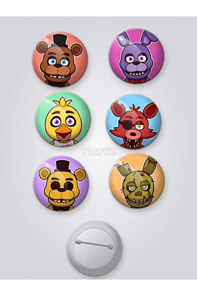 Vulpes FNAF Karışık 6'lı Çanta Süsü Rozet İğneli Rozet Seti