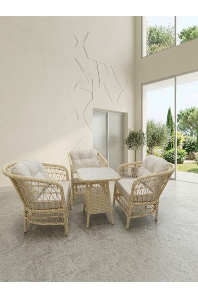 Genel Markalar 1+1+1 LİDYA Rattan Balkon Ve Bahçe Takımı 2 adet Puf Hediyeli