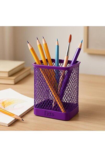 fitto Purple Rectangle Pen Holder 8x10cm for Office, Home & School