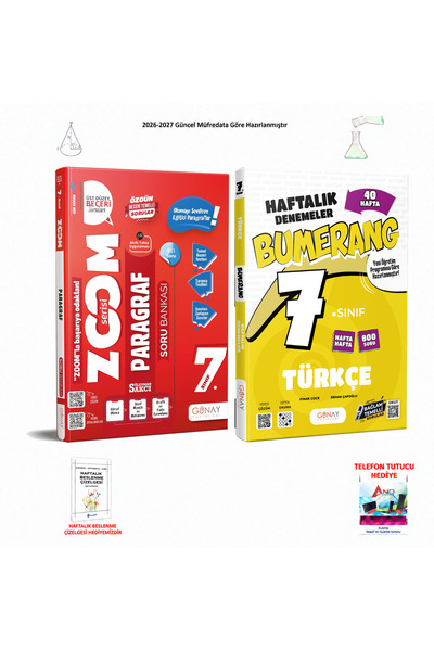 Günay Yayınları 2026-2027 7. Sınıf Türkçe Bumerang 40 Haftalık Deneme + Parag...