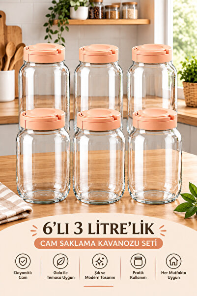 Hopeland 6-Piece 3 Liter Large Glass Storage Jars – Container for Storing Foo...
