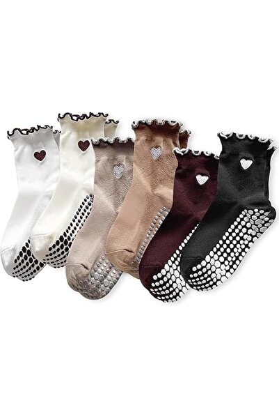 Tazweeq 6 Pairs Cute Pilates Socks with Grips for Women, Cotton Grip Socks Pi...