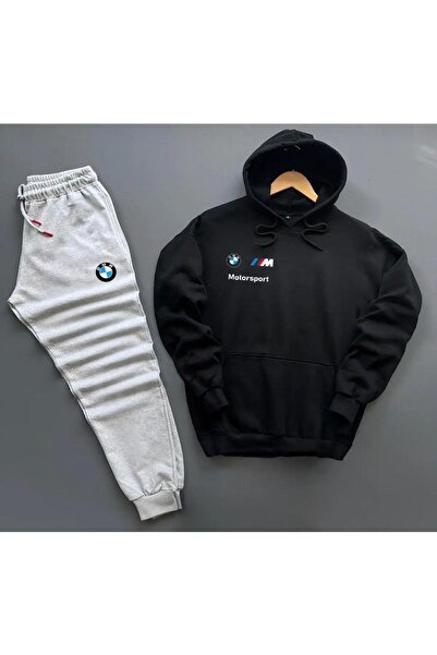 FS CABİN Bmw Motorsport Logo Men's Tracksuit Set - Black Sweatshirt & Grey Sw...