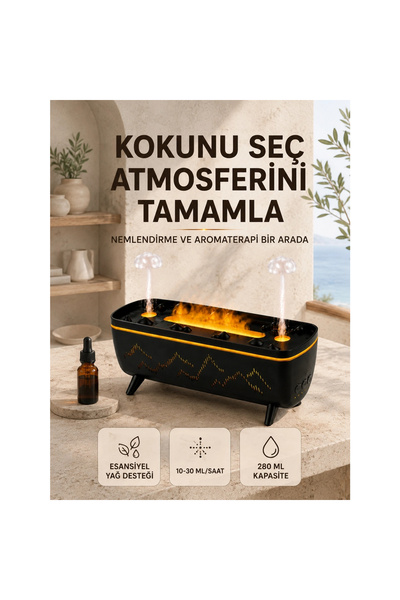 Atlasnua® Uzaktan Kumandalı Hava Nemlendirici Aromaterapi Difüzörü 2 4 8 Saat Zamanlayıcılı Siyah