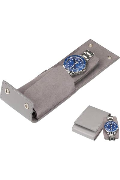 Yelajoy Grey Watch Pouch, Travel Case for Men Women, Single Timepiece Storage...