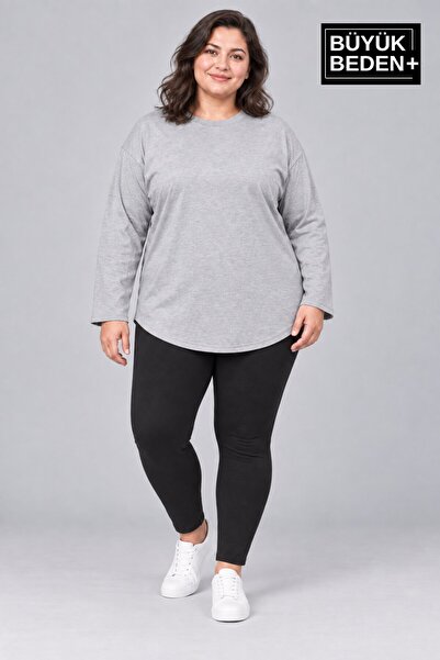 Superlife Süperlife Women's Large Size Crew Neck Single Jersey Slim Long Slee...