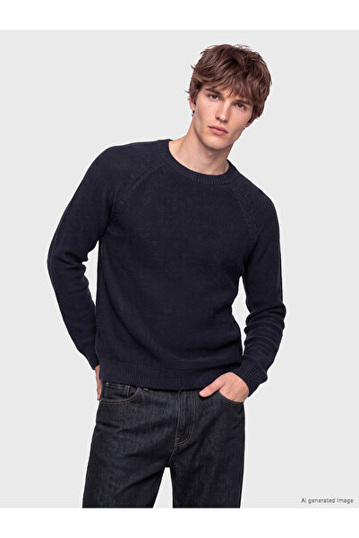 LC Waikiki Xside Indigo Knitwear Flat Oval Collar Men's Sweater with Nevavm D...