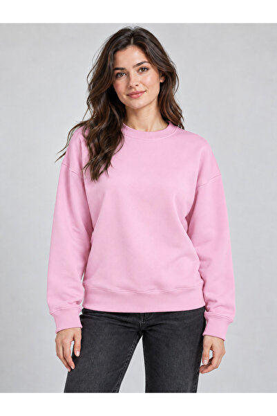 MODA NAZAN Women's Oversize Sweatshirt Crew Neck Drop Shoulder 2 Thread 95% C...
