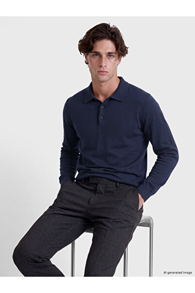 LC Waikiki Lcw Vision Indigo Knitwear Plain Polo Neck Men's Sweater with Neva...