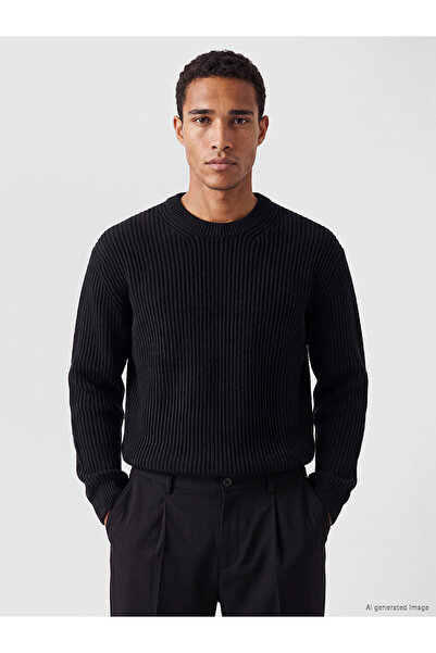 LC Waikiki Lcw Vision Black Knitwear Flat Oval Collar Men's Sweater with Neva...