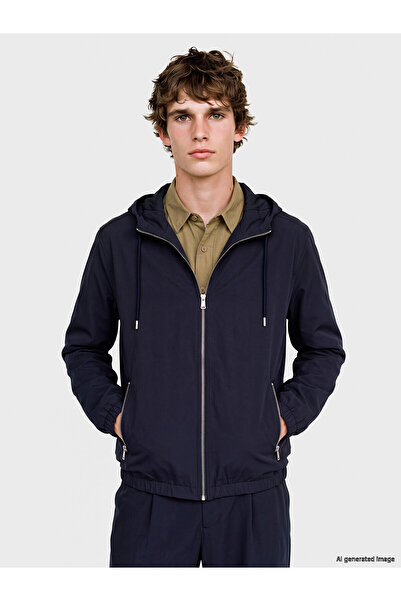 LC Waikiki Nevavm Navy Blue Plain Loose & Baggy Men's Zippered Sweatshirt