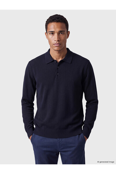 LC Waikiki Nevavm Farkıyla Lcw Vision Navy Blue Knitwear Plain Polo Collar Me...