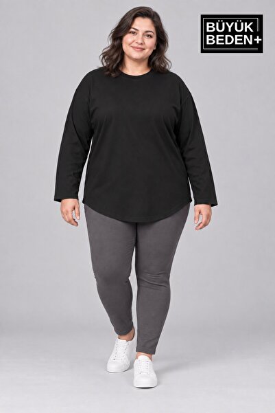 Superlife Süperlife Women's Large Size Crew Neck Single Jersey Slim Long Slee...