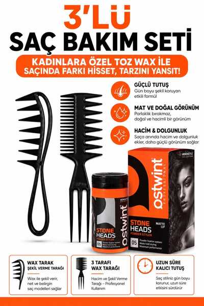 FESTİLO Kadınlara Özel 3'lü Saç Şekillendirici Wax Seti – Toz Wax + Wax Tarağ...