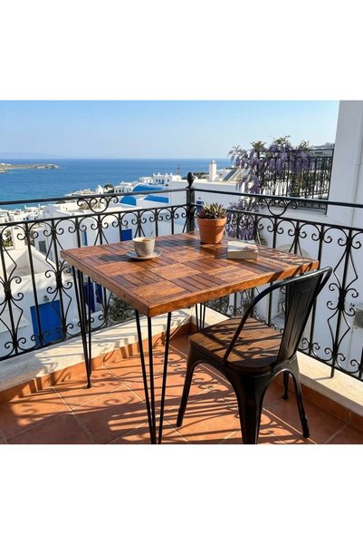 MİRRORSS Ahşap ceviz renk bahçe masası 75 x 75 cm Retro tasarım balkon yemek oyun çalışma masası kamp