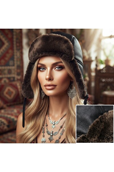 hoaryage 100% Sheepskin Eared Usanka Genuine Lambskin Pilot Hat