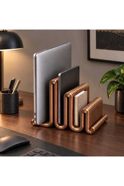 Cora Dekoratif Çoklu Laptop / Dergi / Tablet Standı - Metalik Bronz Rengi