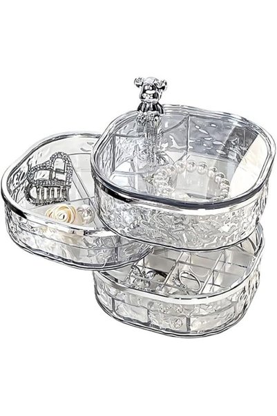 Clesante Rotating Jewelry Organizer, 3-Layer Acrylic Jewelry Storage Box Rota...