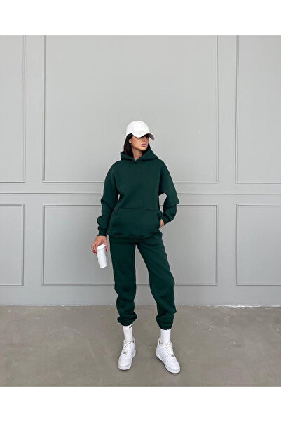 luci sports Basic Plain Tracksuit Set Sweatshirt Jogger - Green Oversize Hood...