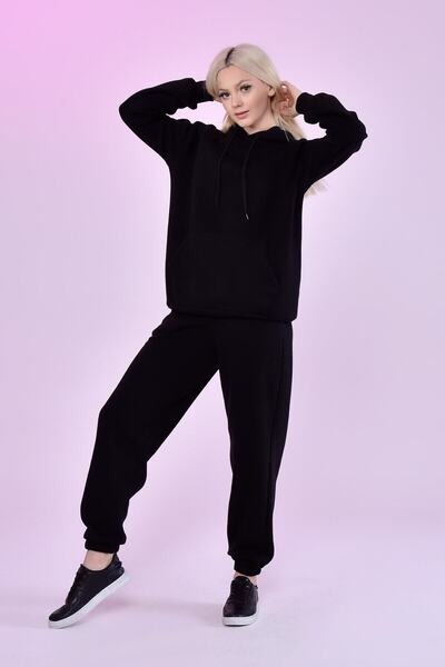 luci sports Γυναικείο μαύρο σετ φόρμας jogger με τσέπες