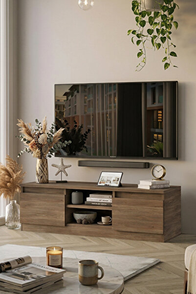 Yurudesign Silva Tv Ünitesi Tv Sehpası 2 Kapaklı 120cm Kahve Sv1-cu