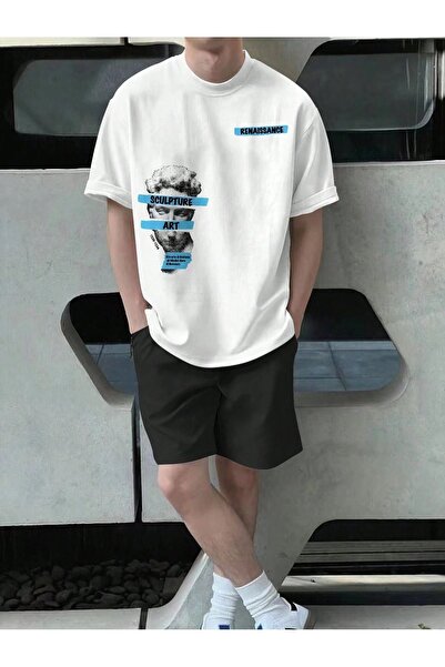luci sports Sculpture Art T-Shirt Shorts - White Black Shorts Set T-Shirt Set...