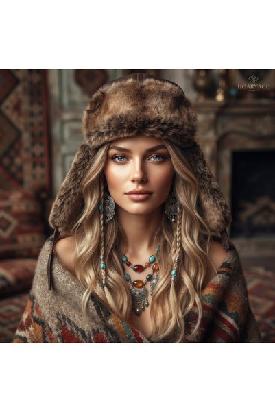 hoaryage Unisex 100% Sheepskin Usanka Genuine Lambskin Pilot Hat with Ears