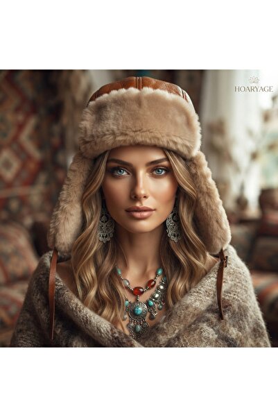 hoaryage قبعة طيار من جلد الخراف الأصلي من Usanka مع أذن من جلد الغنم بنسبة 100%