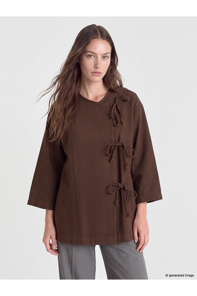 LC Waikiki Lcw Modest Brown Straight Base-Length Women's Kimono with Nevavm D...