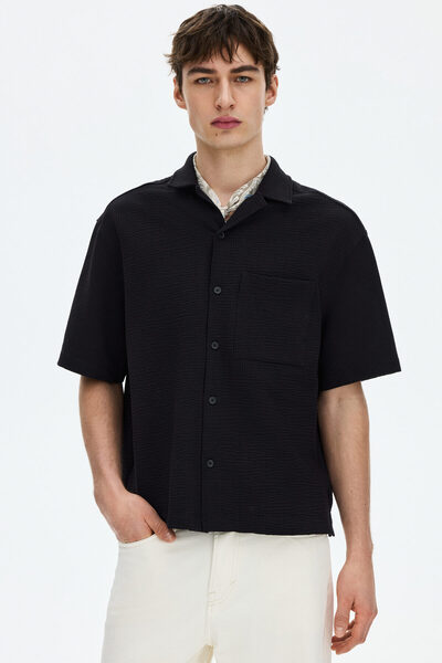 H&M Petek Dokulu Erkek Yaka Gömlek Relaxed Fit
