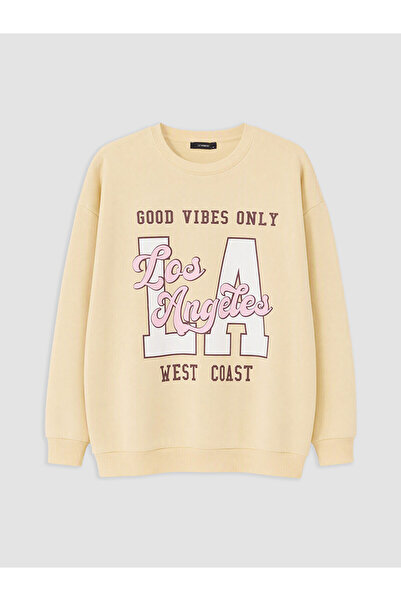 LC Waikiki Alita City Lcw Eco Beige Printed Women's Thick Sweatshirt with a D...