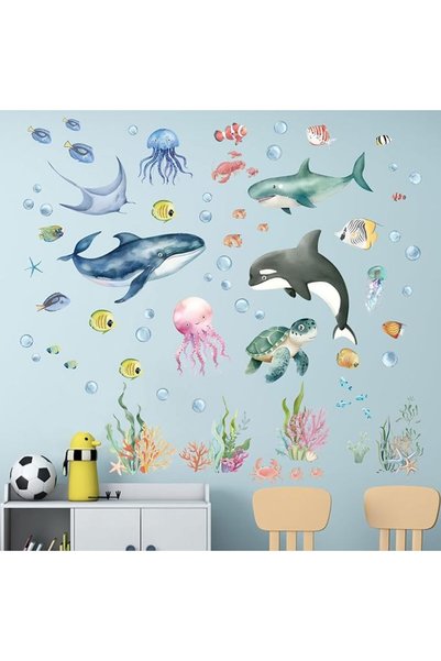Amimagen Whale Fish Wall Stickers for Kids: Peel and Stick Under The Sea Wall...
