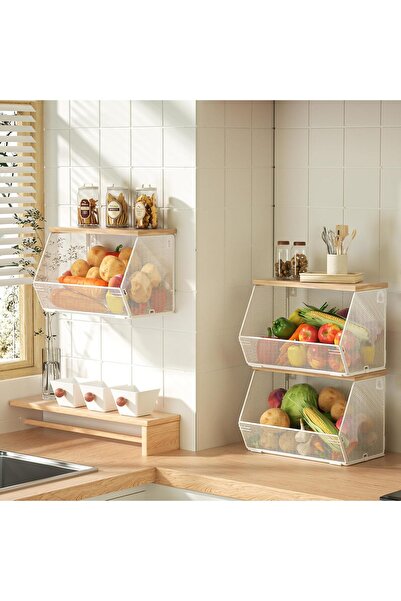 Generic Stackable Fruit Basket for Kitchen Countertop Space Saving, Wall Moun...