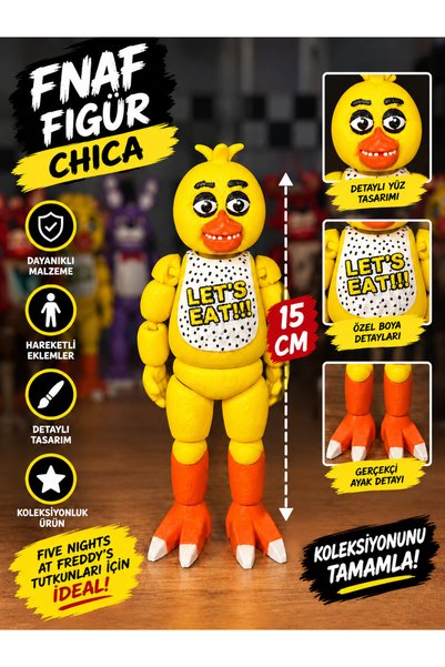 nevoPrint Five Nights at Freddy’s Chica 15 CM Figür – Detaylı Sarı Chica Deko...