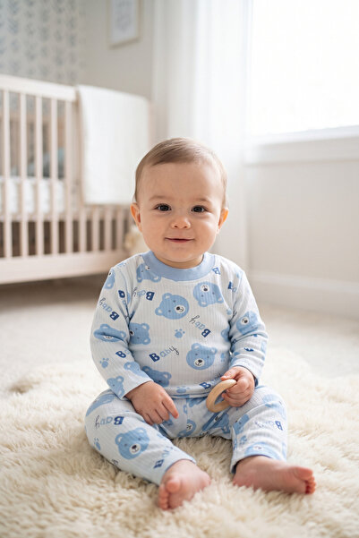 Ceykids Çocuk Pijama Takımı Gecelik Ayıcık Desenli 1/2/3 Yaş %100 Pamuklu