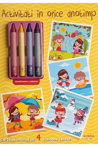 Litera Activitati in orice anotimp. Carte de colorat cu 4 creioane cerate