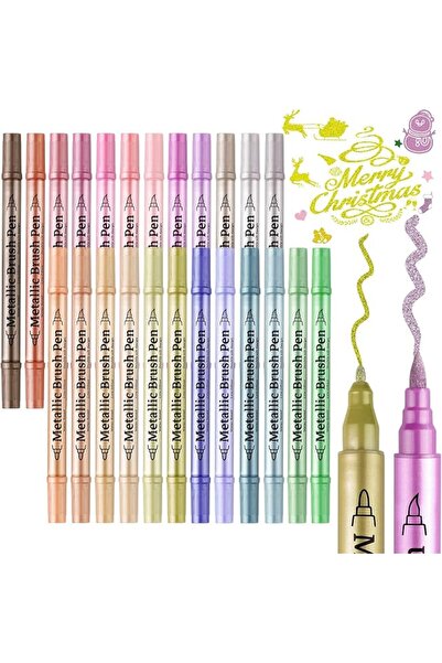 AZONEE Metallic Marker Pens, 24 Colors Dual Tip Metallic Pens Acrylic Paint P...
