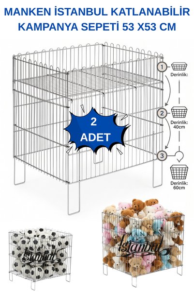 Manken İstanbul 2 Adet 53x53 cm Katlanabilir Sepeti Mağaza ve Market Sergilem...