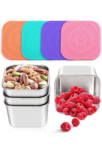 Generic 4 Pack Stainless Steel Snack Containers for Kids with Silicone Lids, ...