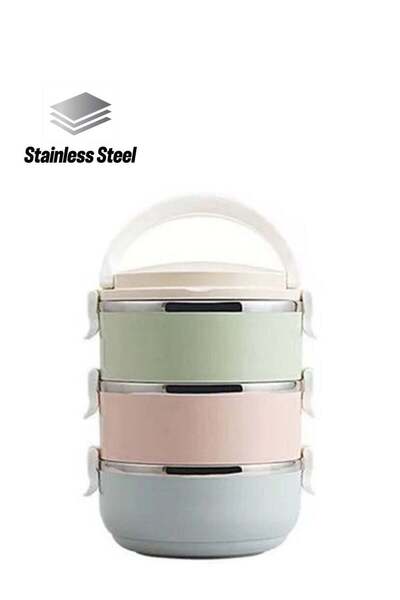 Generic Stainless Steel Three Layers Lunch Box Green/Blue/Pink 2.1Liters