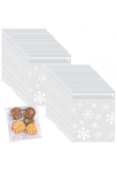 Generic 100 Pieces Cookie Bags Snowflake Cellophane White Candy Bags Cookie S...
