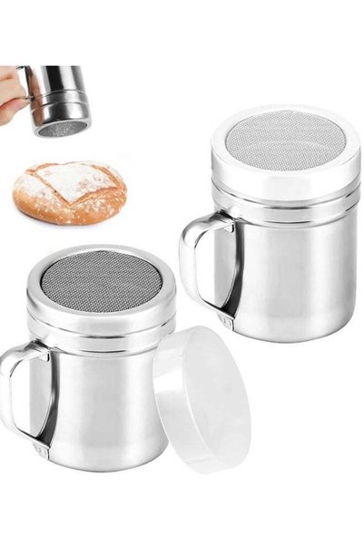 Generic 2 Pcs Stainless Steel Fine Mesh Shaker Powder Cans with Plastic Lid, ...