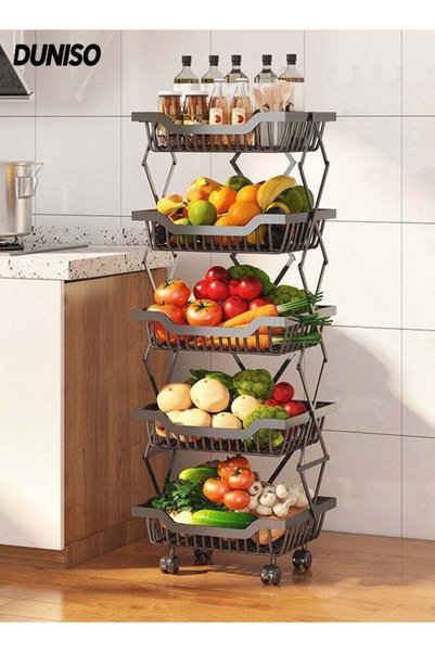 Generic 5-Tier Large Capacity Metal Wire Fruit And Vegetable Storage Basket w...